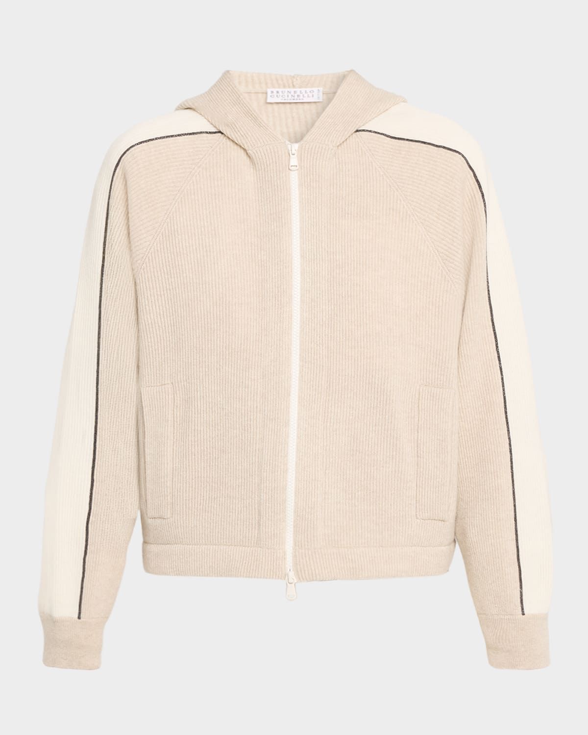 Monili-Trim Cashmere Rib Zip Sport Hoodie