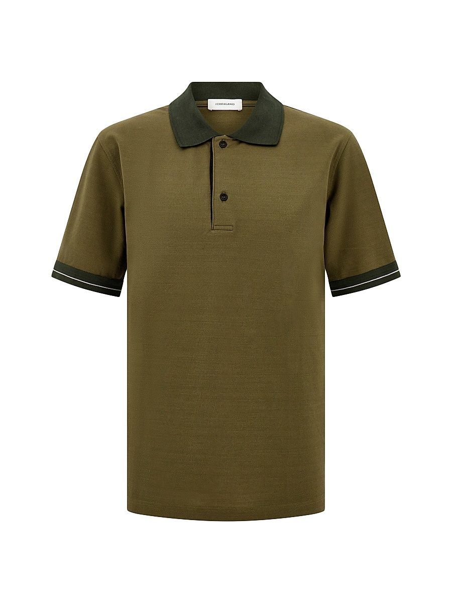 Men's Short-Sleeve Cotton Polo Shirt - Caper Verde Bianco - Size XXL