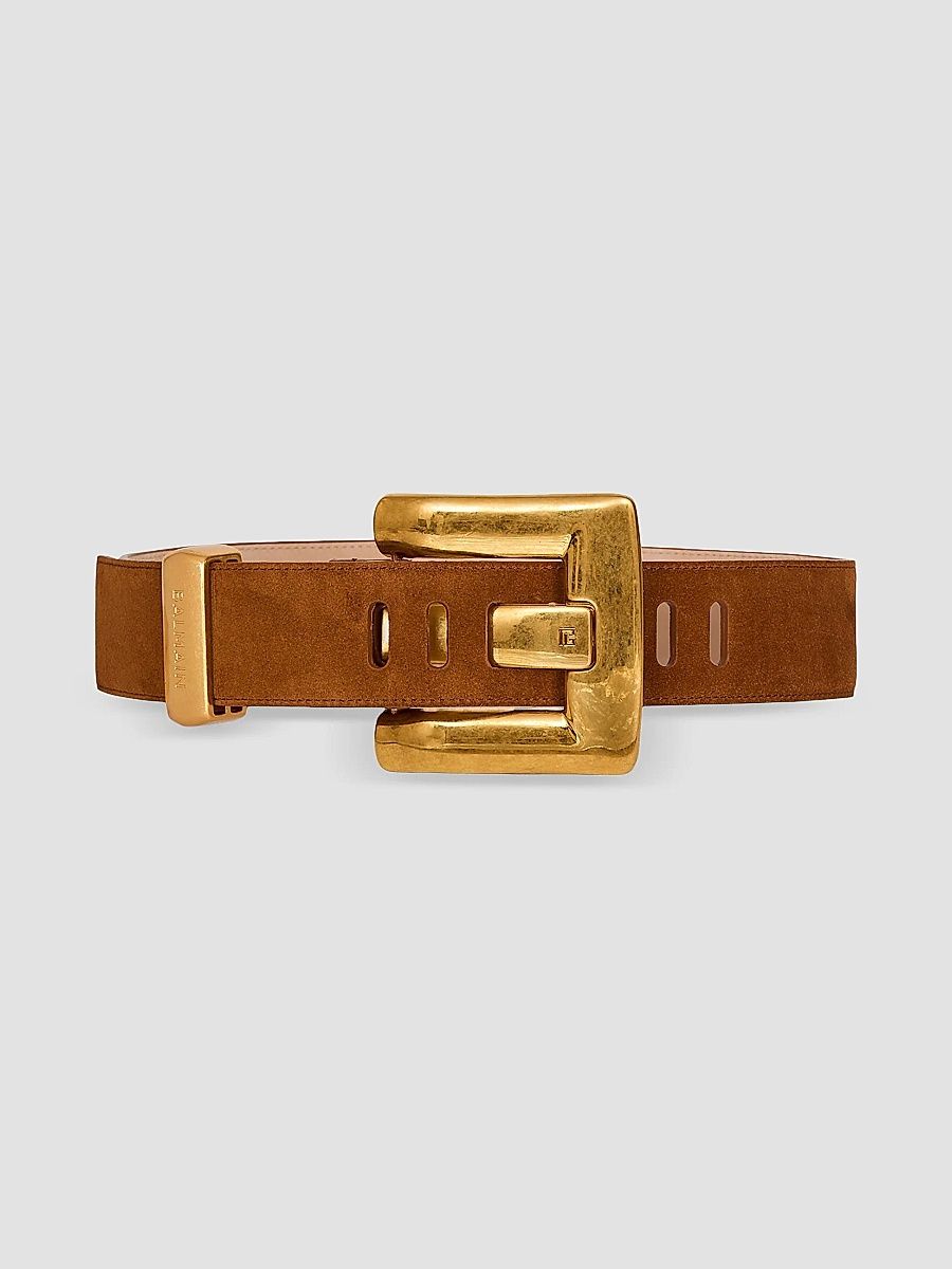Balmain Women's Anthem Thick Suede Belt - Caramel - Size Small