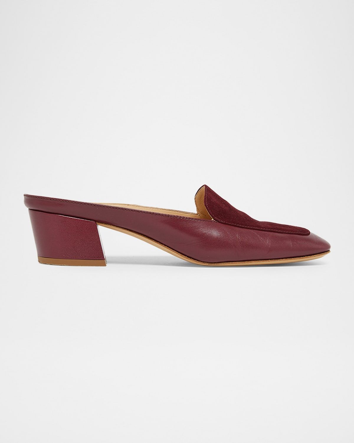 Alena Mixed Leather Block-Heel Mules