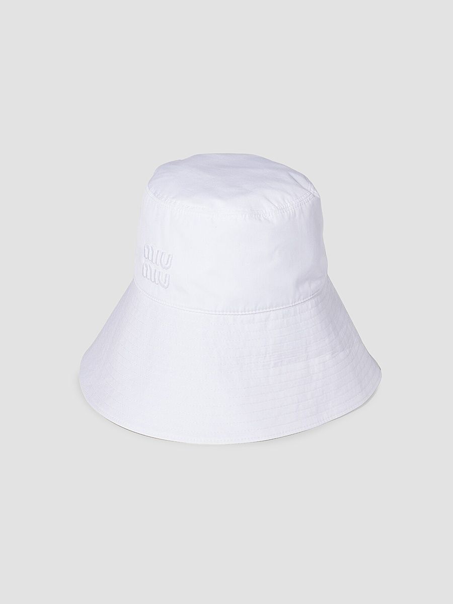 Miu Miu Women's Wide-Brimmed Poplin Bucket Hat - White - Size Large