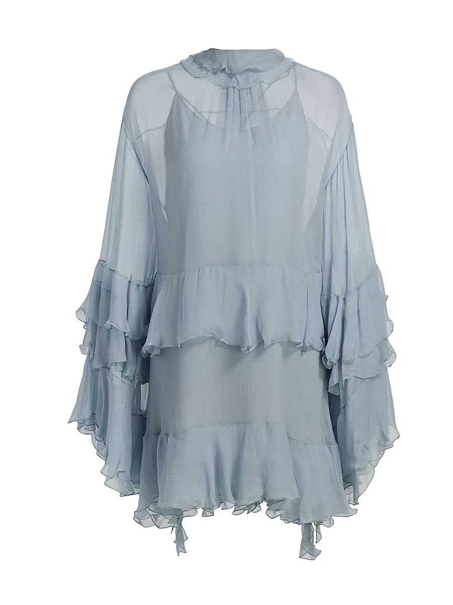 Women's Silk Georgette Tiered Minidress - Sandy Black - Size 4