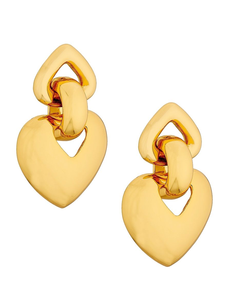 Women's 18K-Gold-Plated Double Heart Drop Earrings - Gold