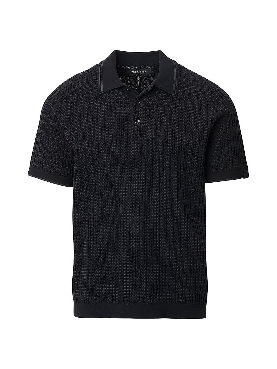 Men's Harvey Rib-Knit Cotton-Blend Polo Shirt - Black - Size XXL