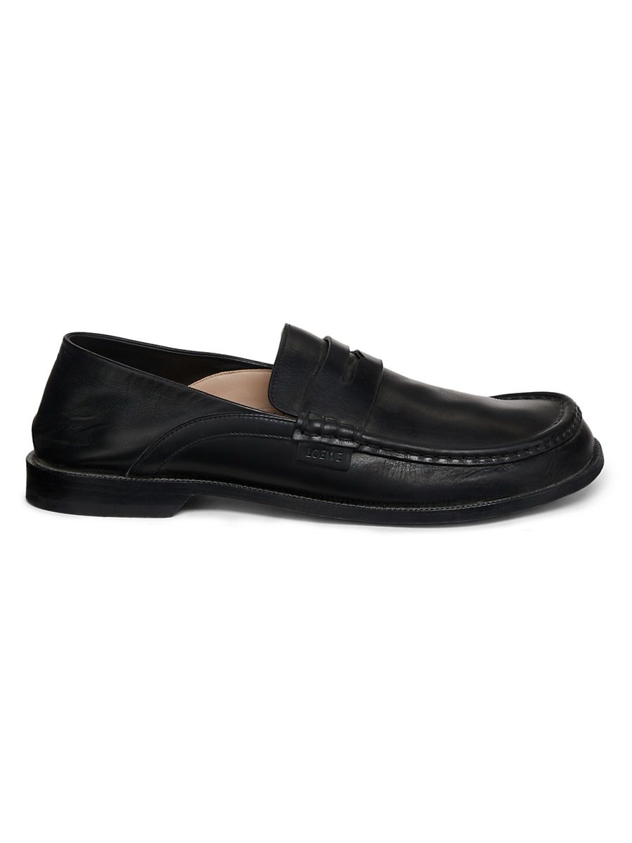 Men's Campo Flap Back Leather Penny Loafers - Black - Size 13