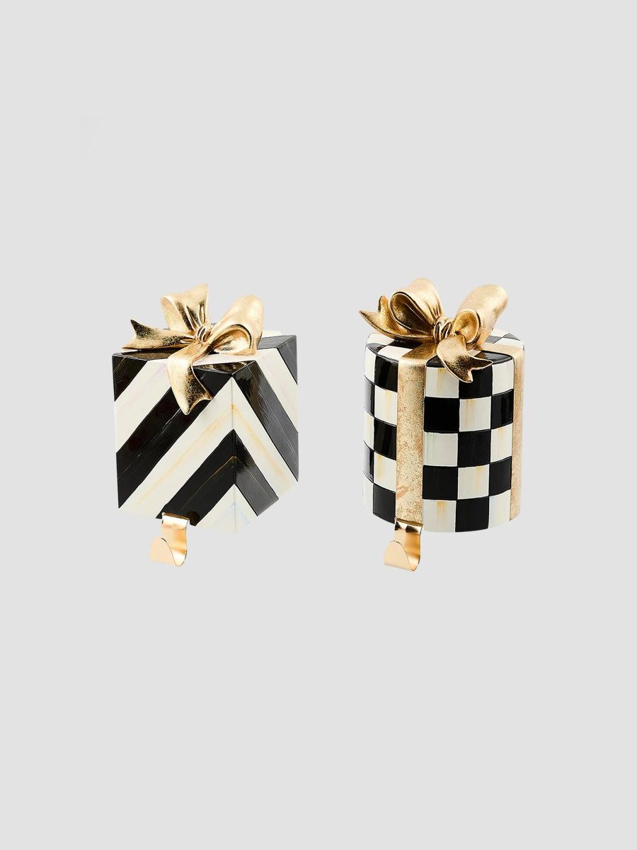 MacKenzie-Childs Courtly Noel 2-Piece Gift Box Christmas Stocking Holder Set