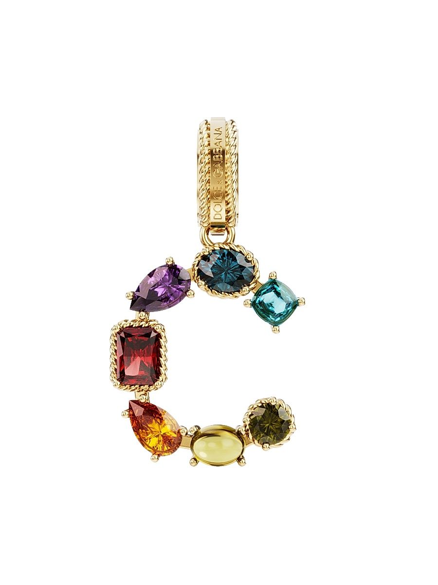 Women's Rainbow Alphabet 18K Yellow Gold & Multi Gemstone Initial Charm - S