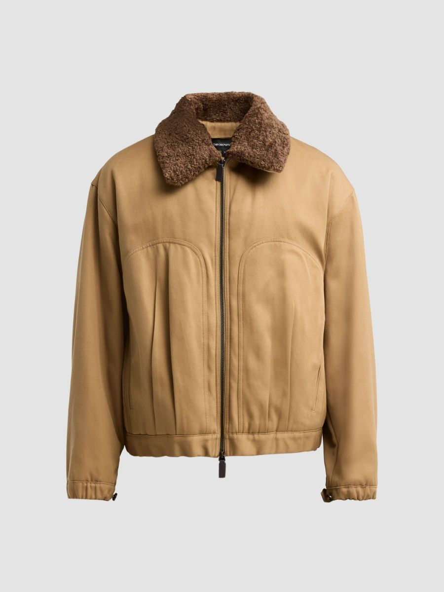 Emporio Armani Men's Shearling Bomber Jacket - Solid White - Size 46