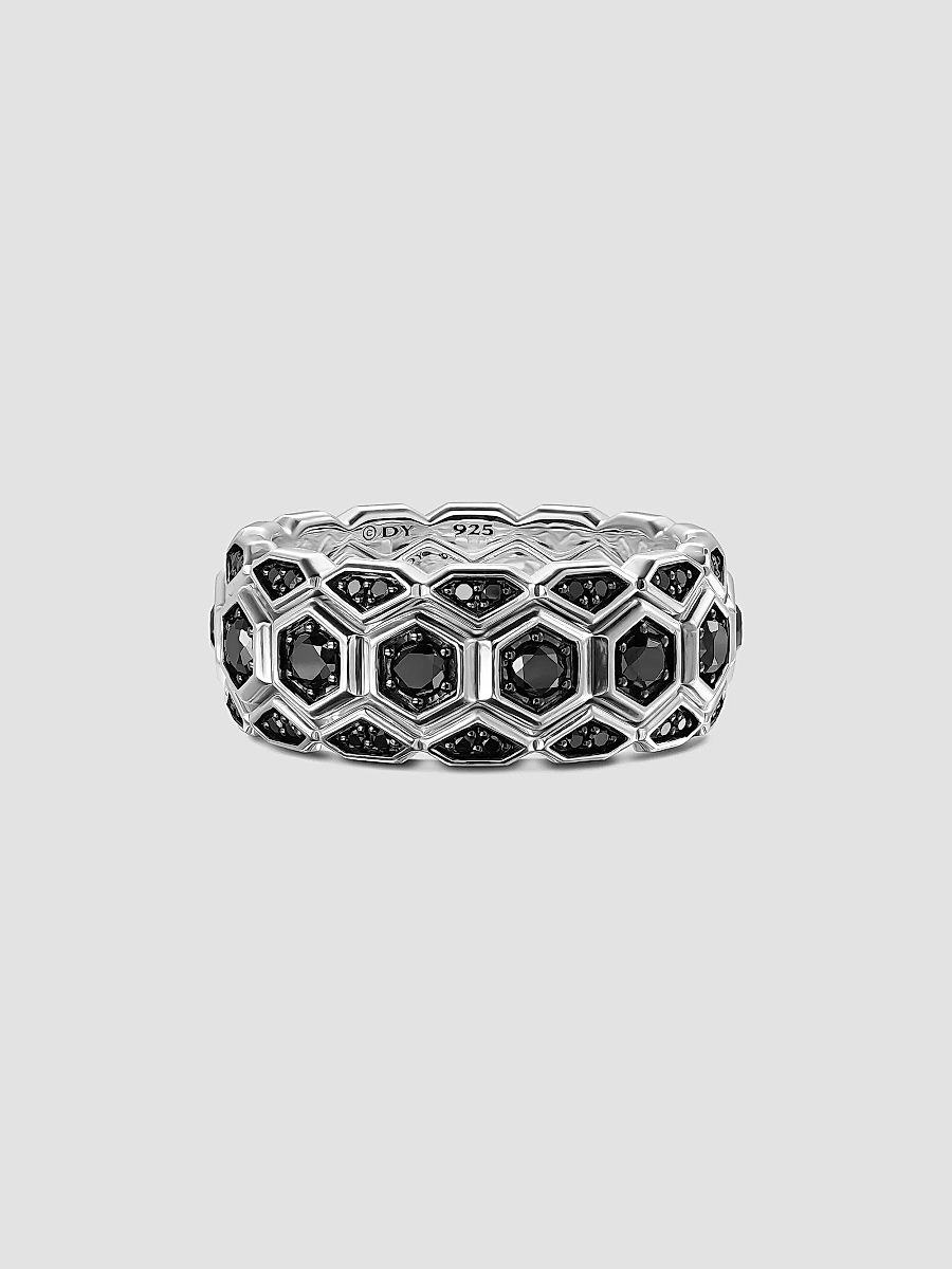 David Yurman Men's Hex Stack Ring in Sterling Silver - Black Diamond - Size 13