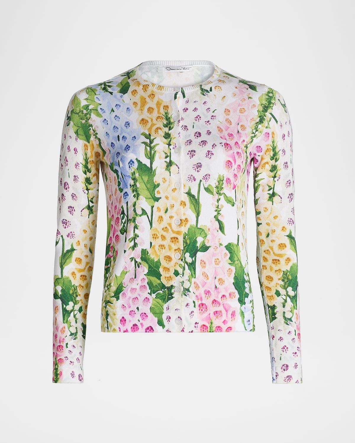 Multi-Color Foxgloves Printed Crewneck Cardigan