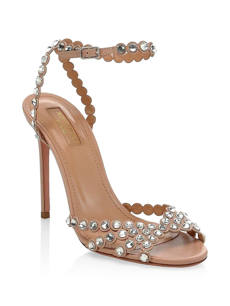 Women's Tequila Crystal-Embellished Leather Sandals - Powder Pink - Size 10.5