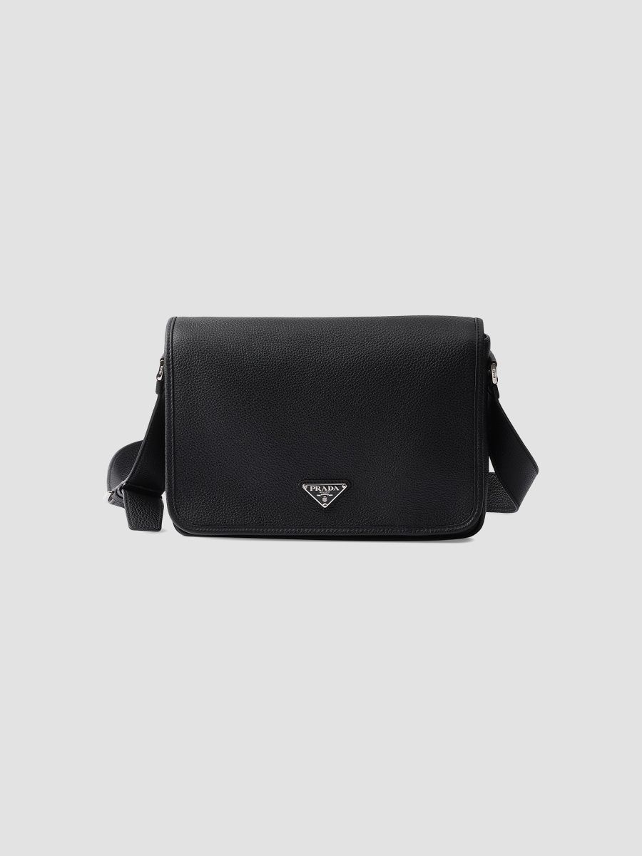 Prada Men's Leather Shoulder Bag - Black