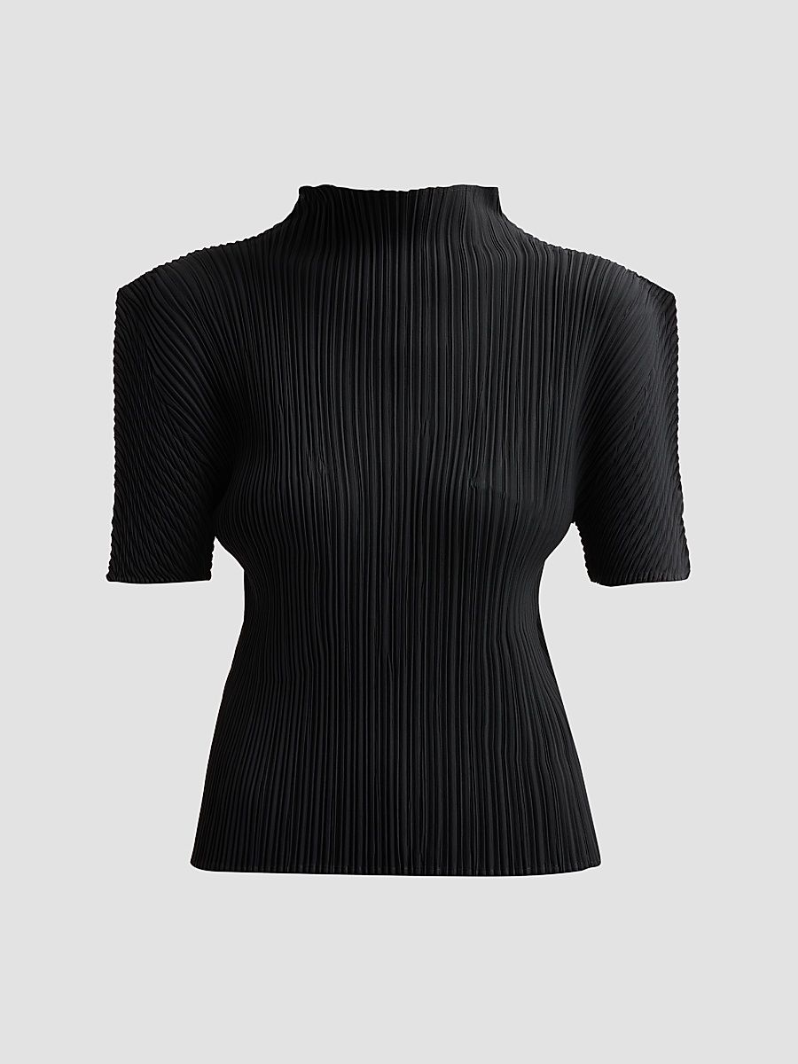 Women's Box Shoulder Pleats Top - Black - Size XS