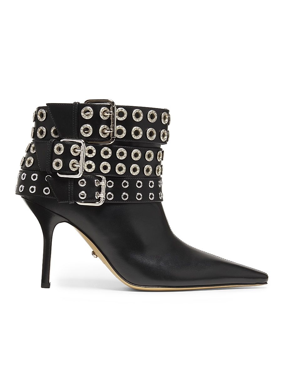 Women's Buckle Belt 95MM Leather Ankle Boots - Black - Size 9