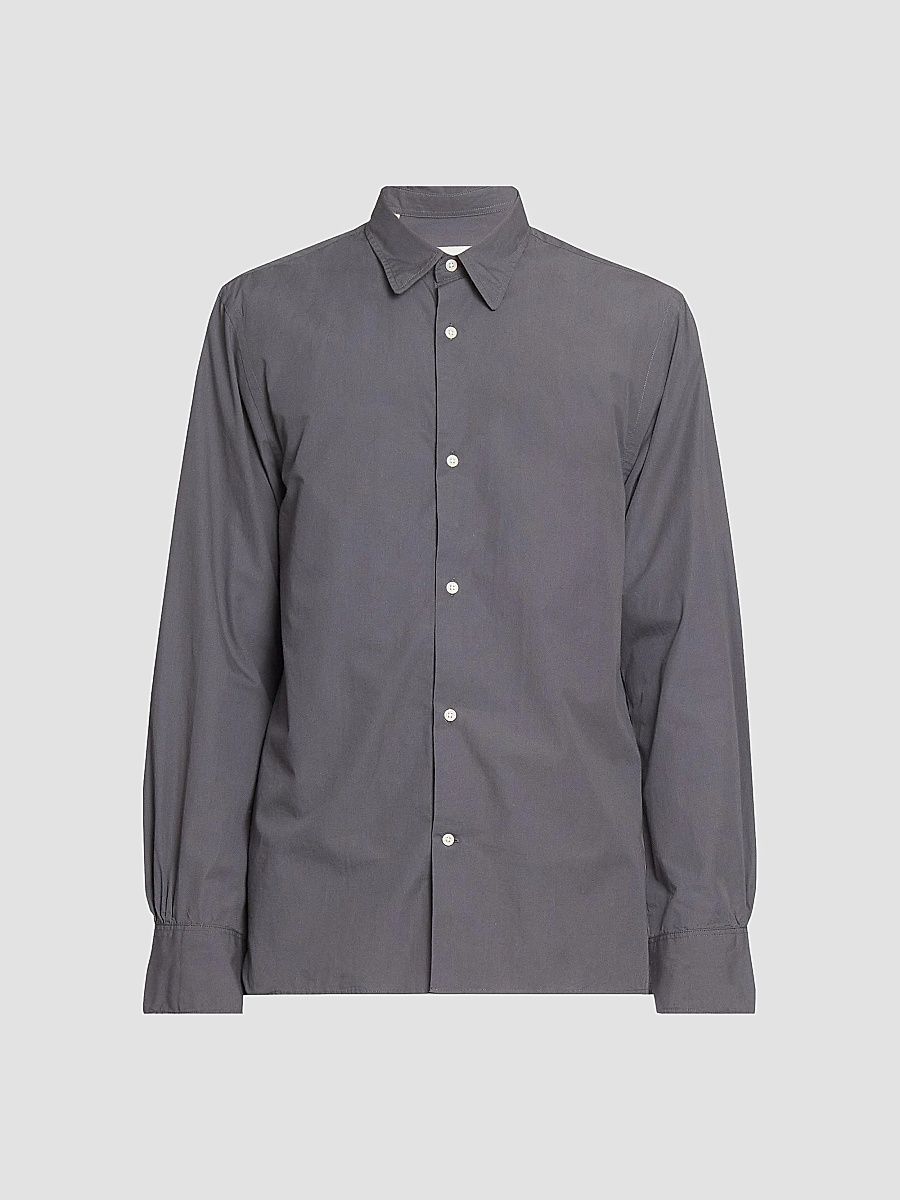 Men Soft Collar Cotton Button-Front Shirt - Faded Black - Size XS
