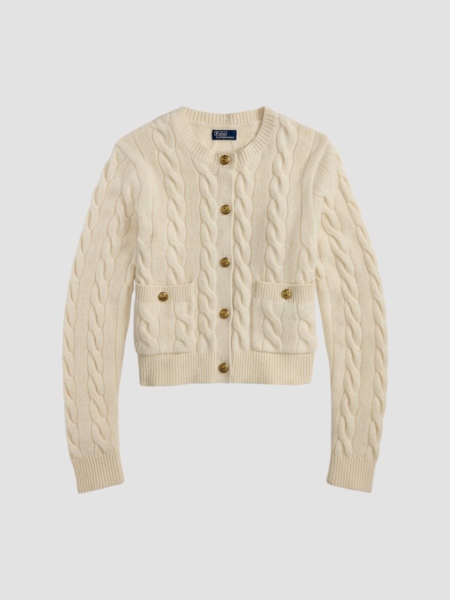 Polo Ralph Lauren Women's Cable-Knit Wool-Cashmere Crop Cardigan - White - Size XS