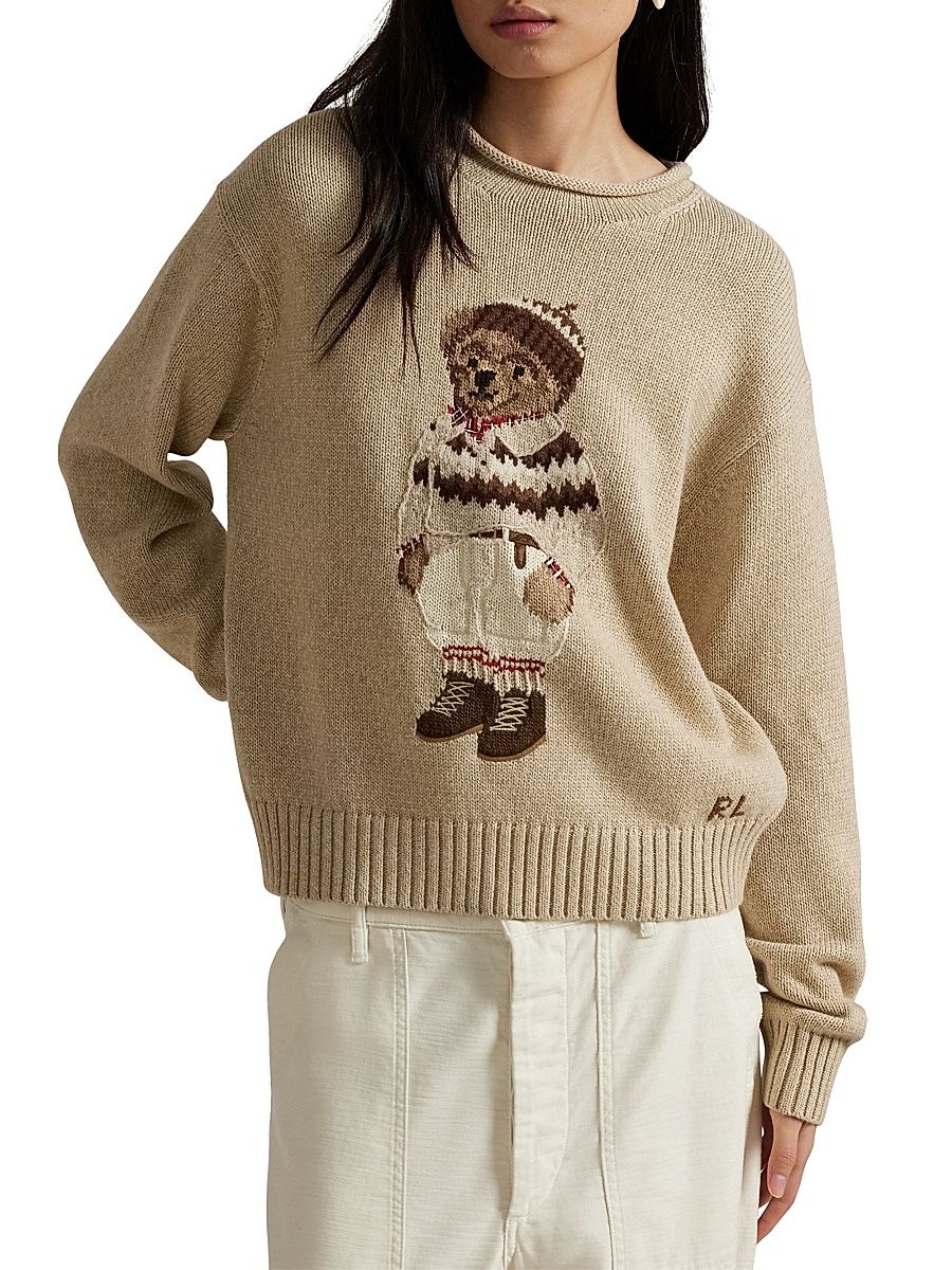 Women's Polo Bear Rolled Sweater - Dark Almond - Size XL