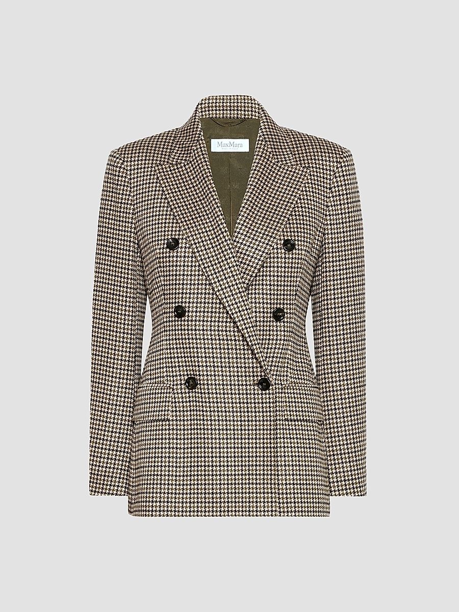 Women's Double Breasted Houndstooth Jersey Blazer - Multicolor Black - Size 0