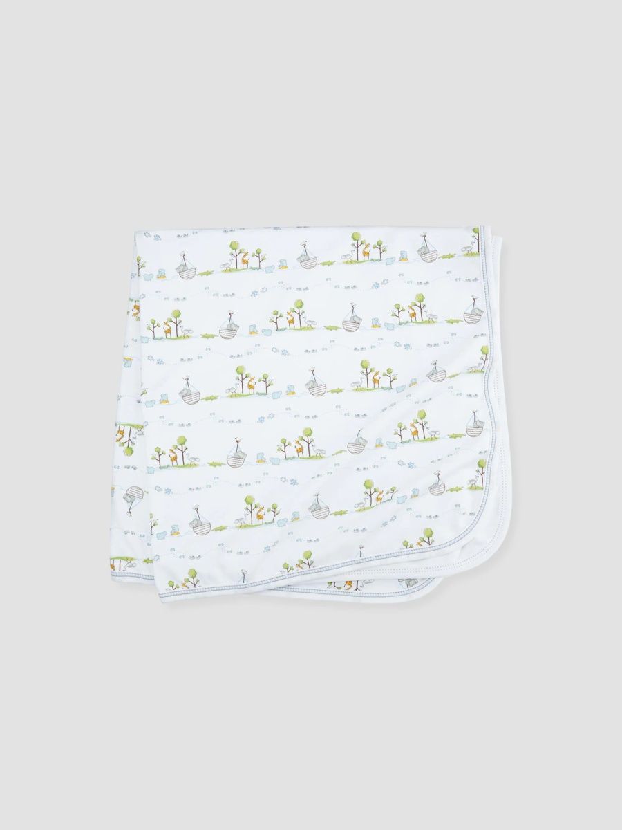 Kissy Kissy Unisex Baby's Noah's Ark-Print Pima Cotton Blanket - Light Blue