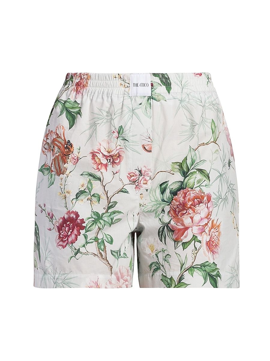 Women's Floral Cotton Shorts - Ivory - Size 2