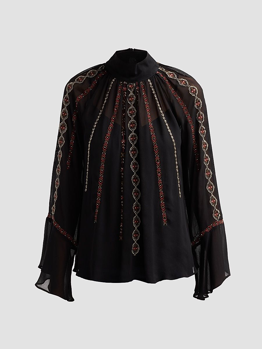 Veronica Beard Women's Tairis Embroidered Blouse - Black - Size 16