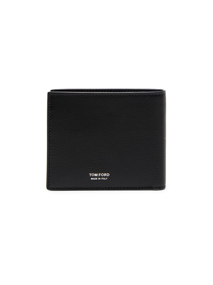 Men's Elongated T-Line Leather Bifold Wallet - Black