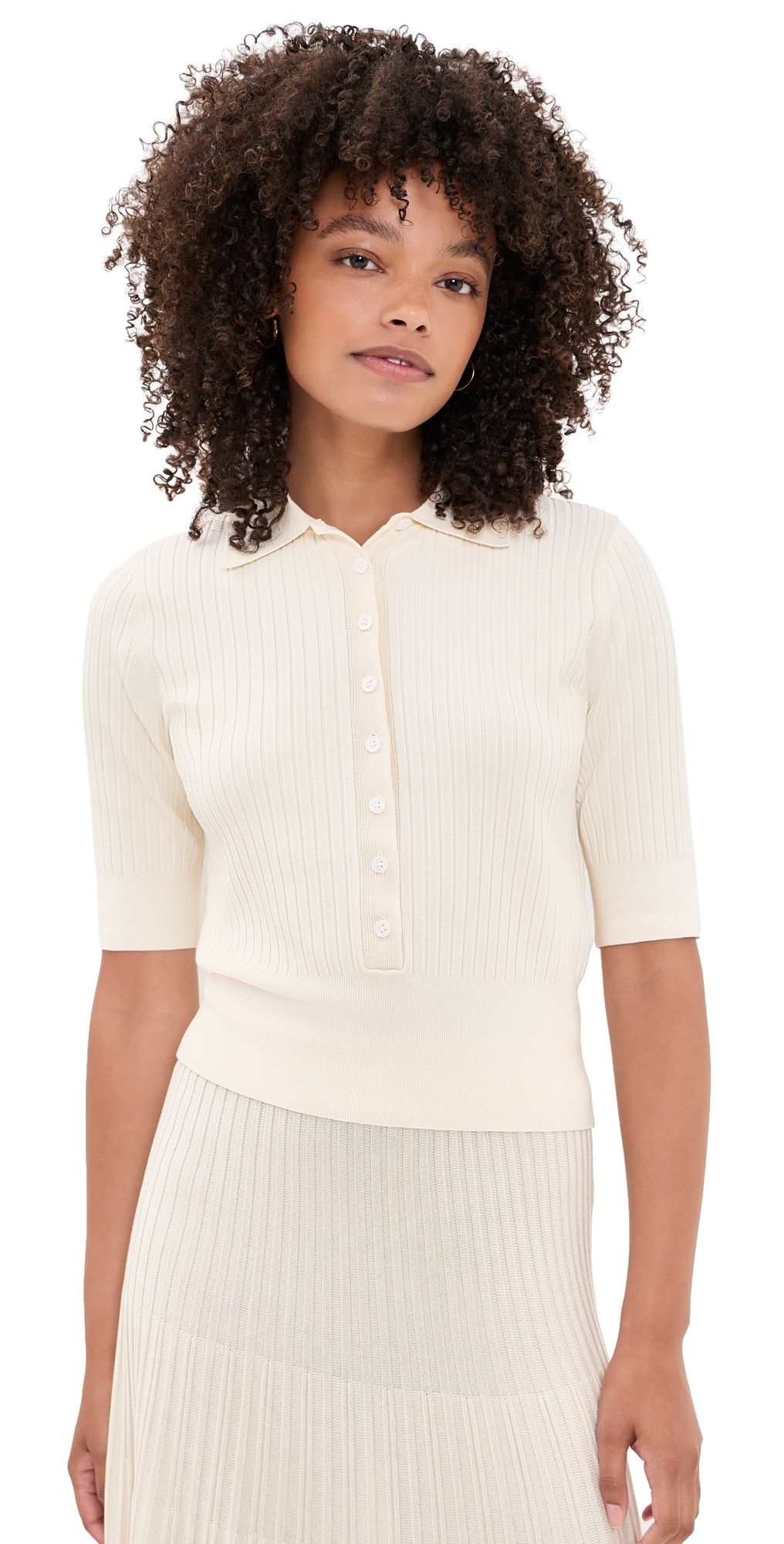 TWP Short Sleeve Polo Sweater Ivory L