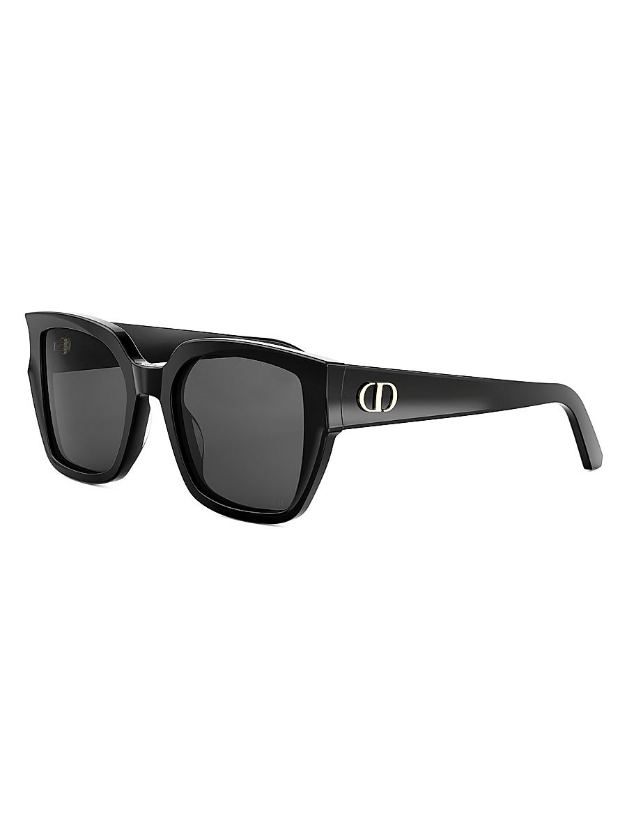 Women's DiorGlow S1I 53MM Square Sunglasses - Shiny Black Smoke