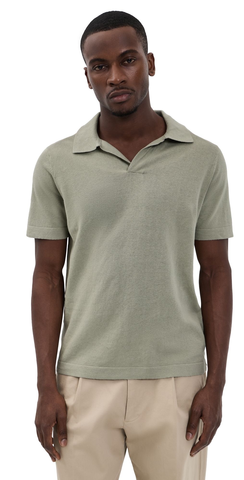 NN07 Ryan Johnny Collar Knit Polo Sage Green XL