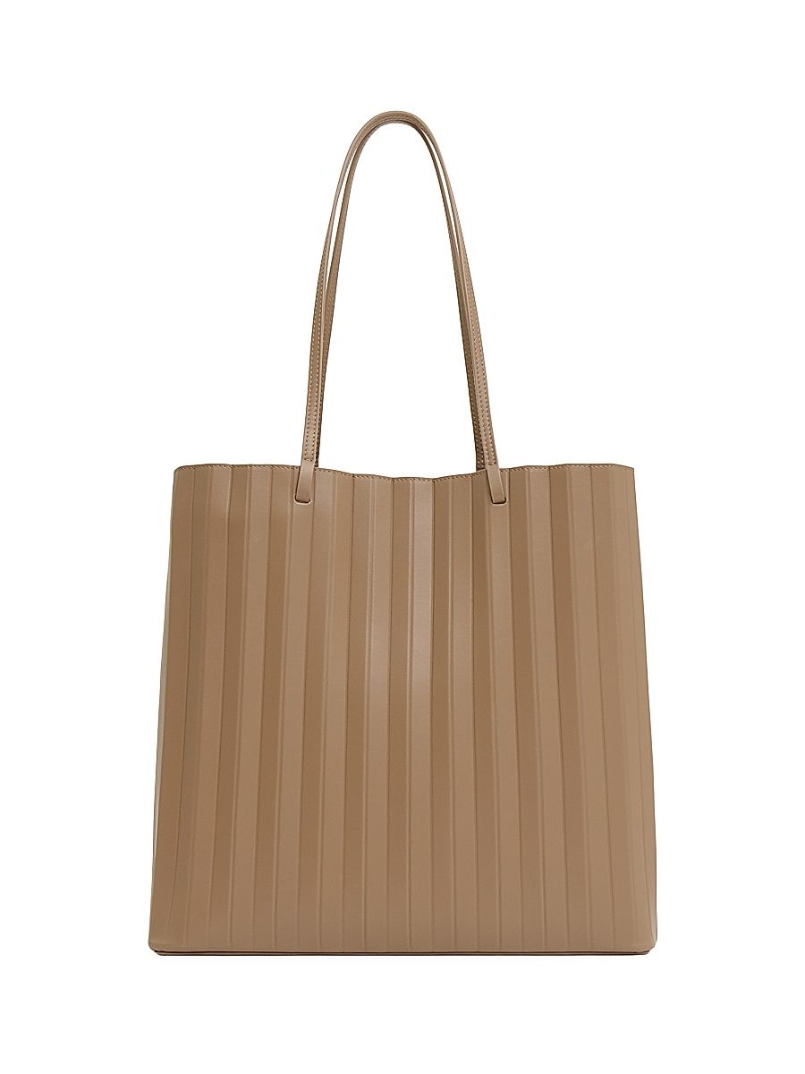 Women's Large Pleated Leather Tote Bag - Anise