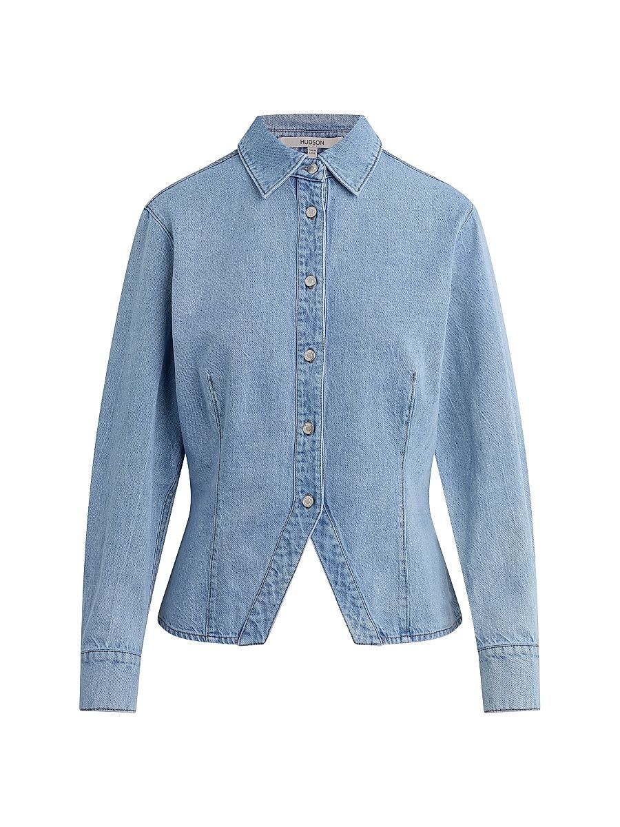 Women's Split Hem Button-Front Denim Shirt - Pools - Size XS