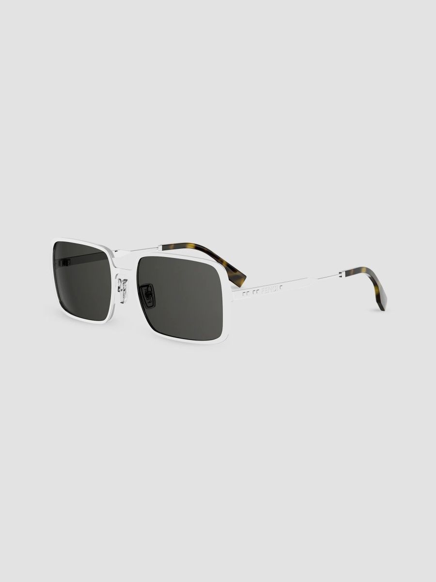 Men Fendi Line 57MM Rectangular Sunglasses - Silver