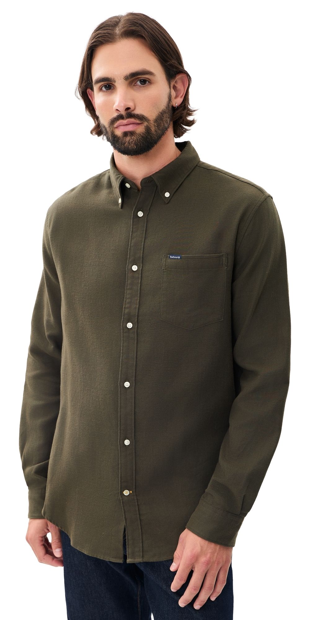 Barbour Buckley Herringbone Button Down Shirt Sage XL