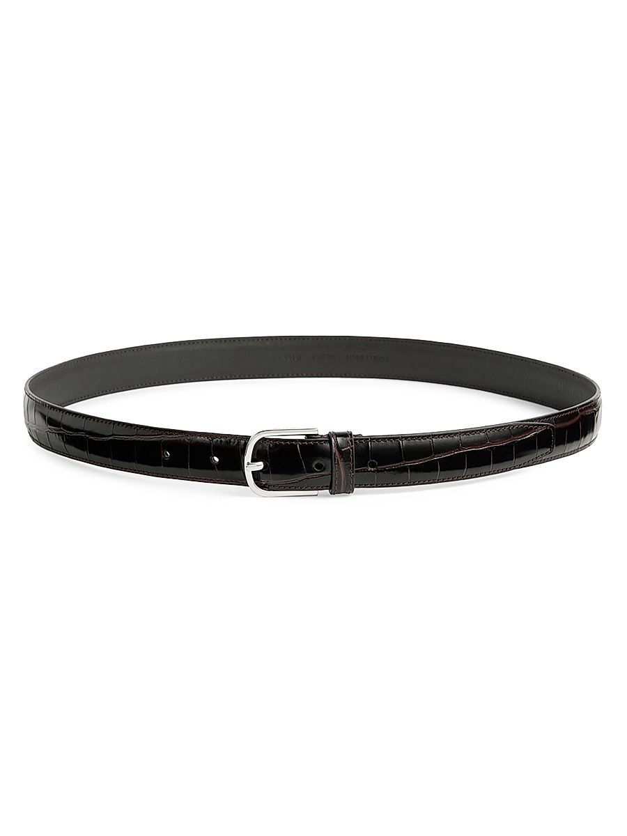 Women's Croc Embossed Leather Belt - Chocolate - Size Medium