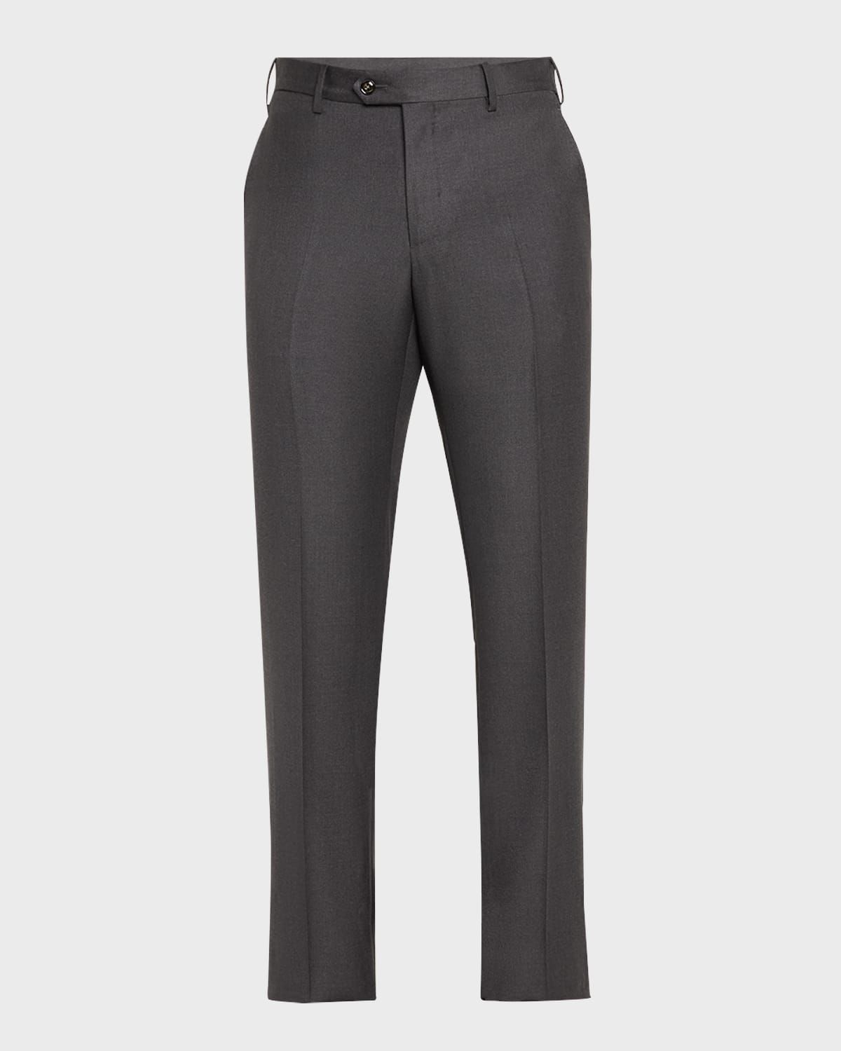 Men & apos;s Solid Wool Flat-Front Trousers