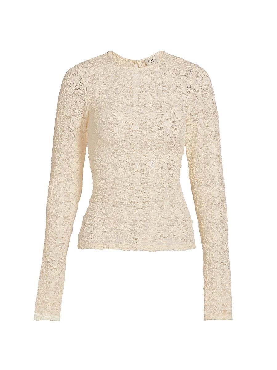 Women's Meli Stretch Lace Long-Sleeve Top - Bone - Size Large