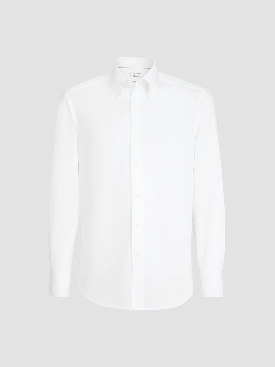 Men's Twill Shirt with Button-Down Collar - White - Size Medium