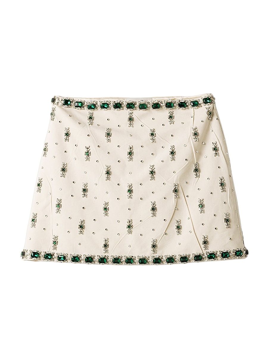 Women's Embroidered Canvas Skirt - Beige - Size 2