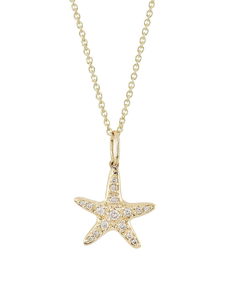 Women's 14K Yellow Gold & Diamond Small Starfish Pendant Necklace