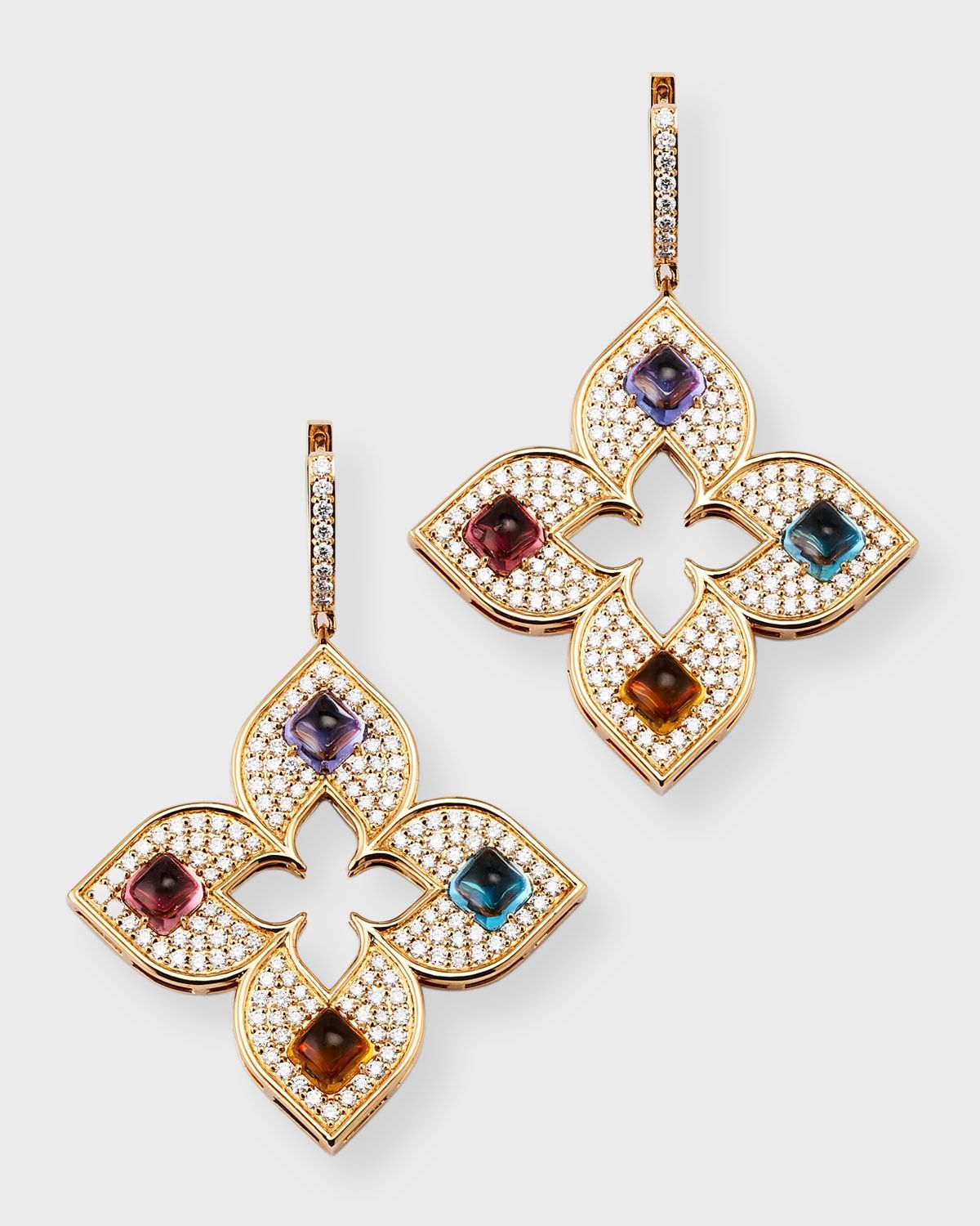 18K Rose Gold Earrings with Diamonds and Semiprecious Stones