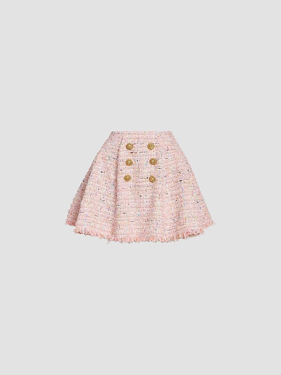 Balmain Women's Tweed Double-Breasted Miniskirt - Multicolore - Size 10