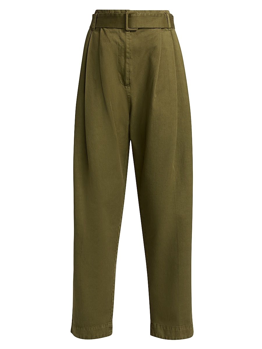 Women's Pleated Garment-Dyed Cotton Pants - Avocado - Size 0
