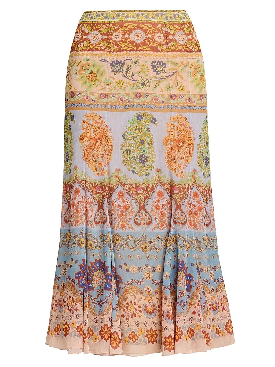 Women's Paisley Godet Midi-Skirt - Printed Azure Base - Size 10