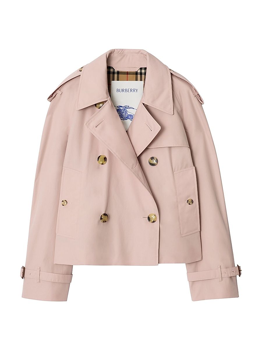 Women's Cropped Tropical Gabardine Mayfair Trench Jacket - Pale Sugar Pink - Size 14