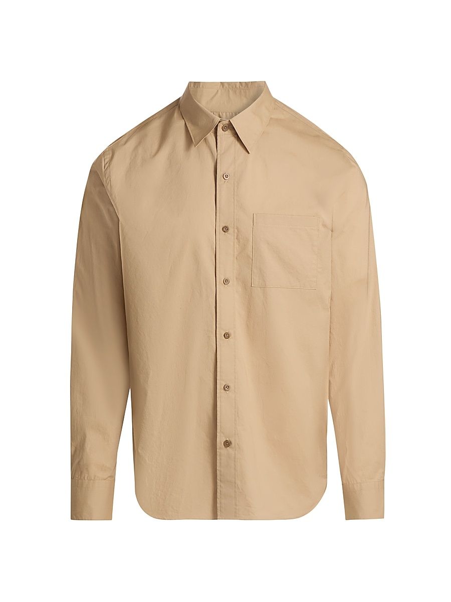 Men's Poplin Separate Placket Button-Front Shirt - Beige - Size XXL