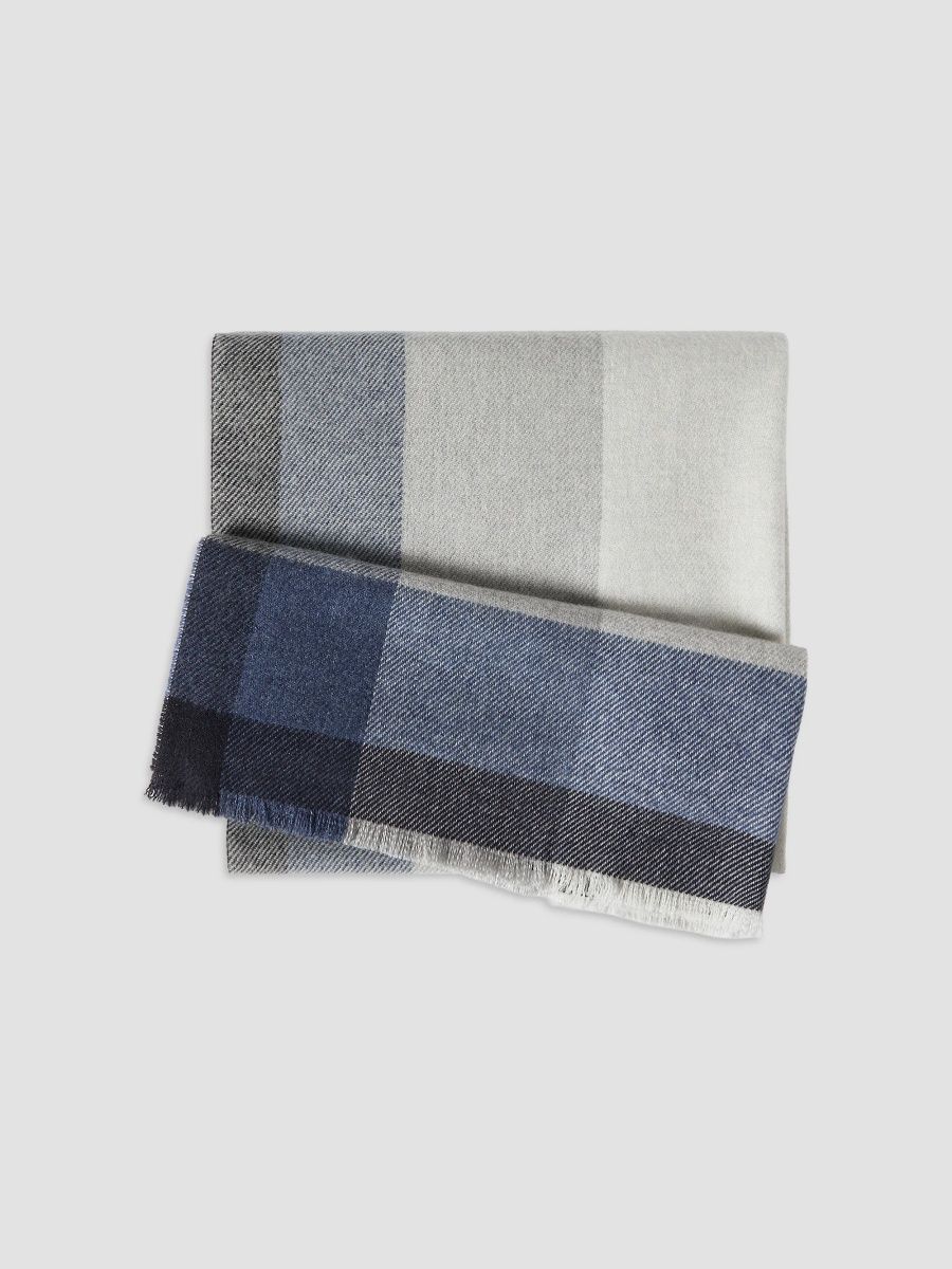 Brunello Cucinelli Men's Wool and Cashmere Checked Twill Scarf - Blue Grey