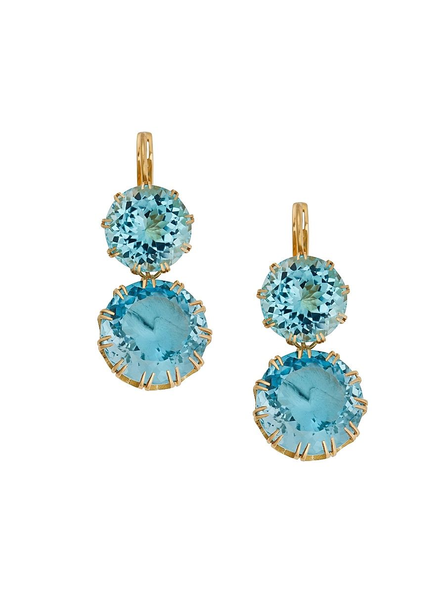 Women's Crown 18K Yellow Gold & Blue Topaz Earrings - Gold