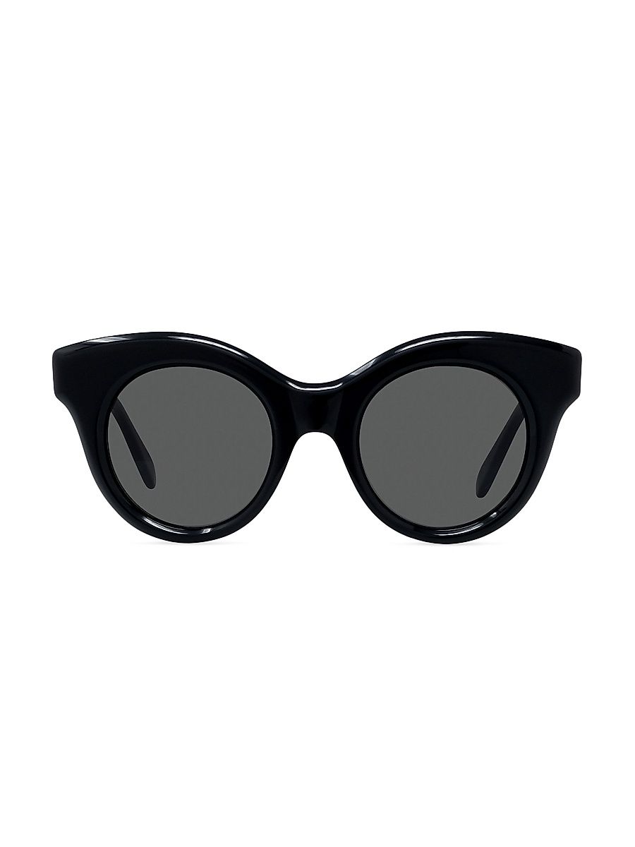 Women's Curvy 49MM Round Sunglasses - Shiny Black Smoke