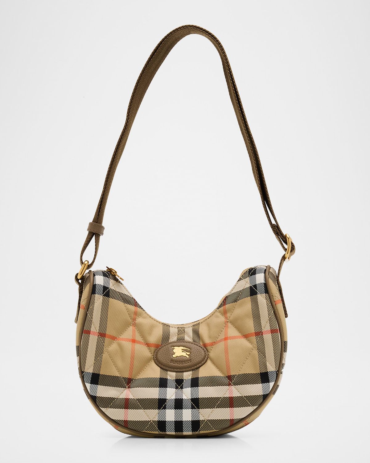 Horseshoe Quilted Check Nylon Crossbody Bag