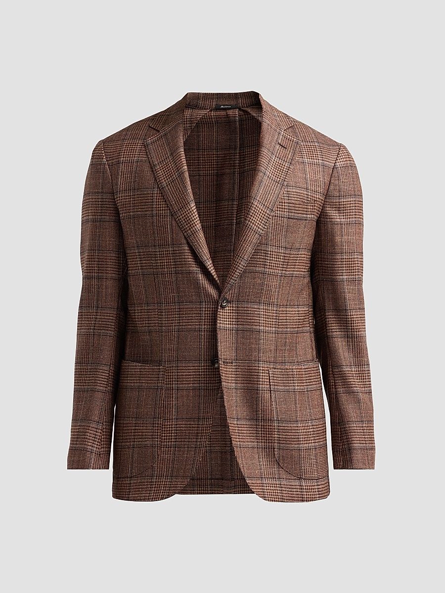 Men's Plaid Wool-Silk Sport Coat - Brown - Size 40
